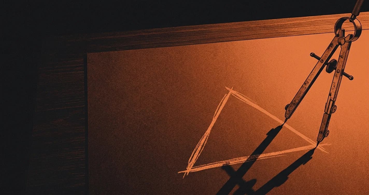A hand-drawn triangle with one open vertex and a compass about to verify it.